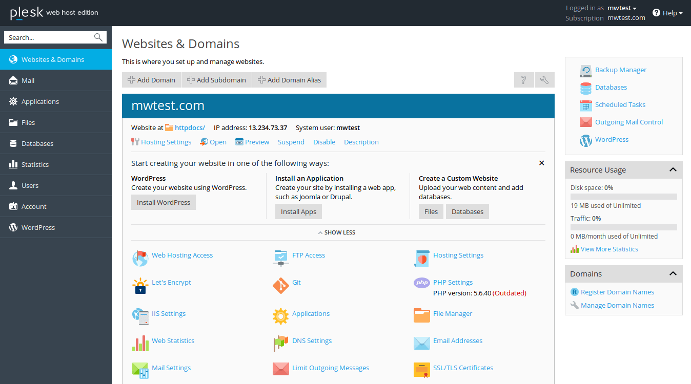هاست لینوکس قدرتمند 19 plesk-screenshot
